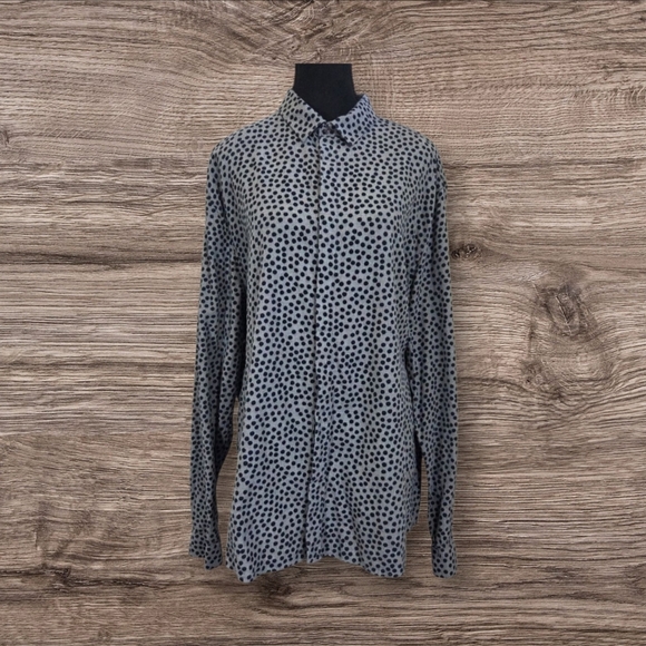 H&M Mens Grey And Black Polka Dot Shirt Soft 100% Cotton Slim Fit Size XL - Picture 1 of 4